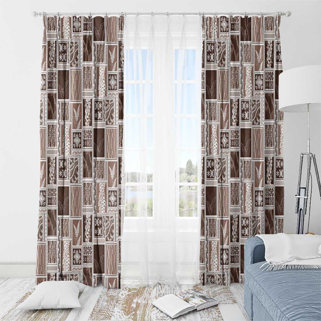 Vintage Aloha Block Quilt Window Curtain Beige Inspired Lei Motifs - Polynesian Pride