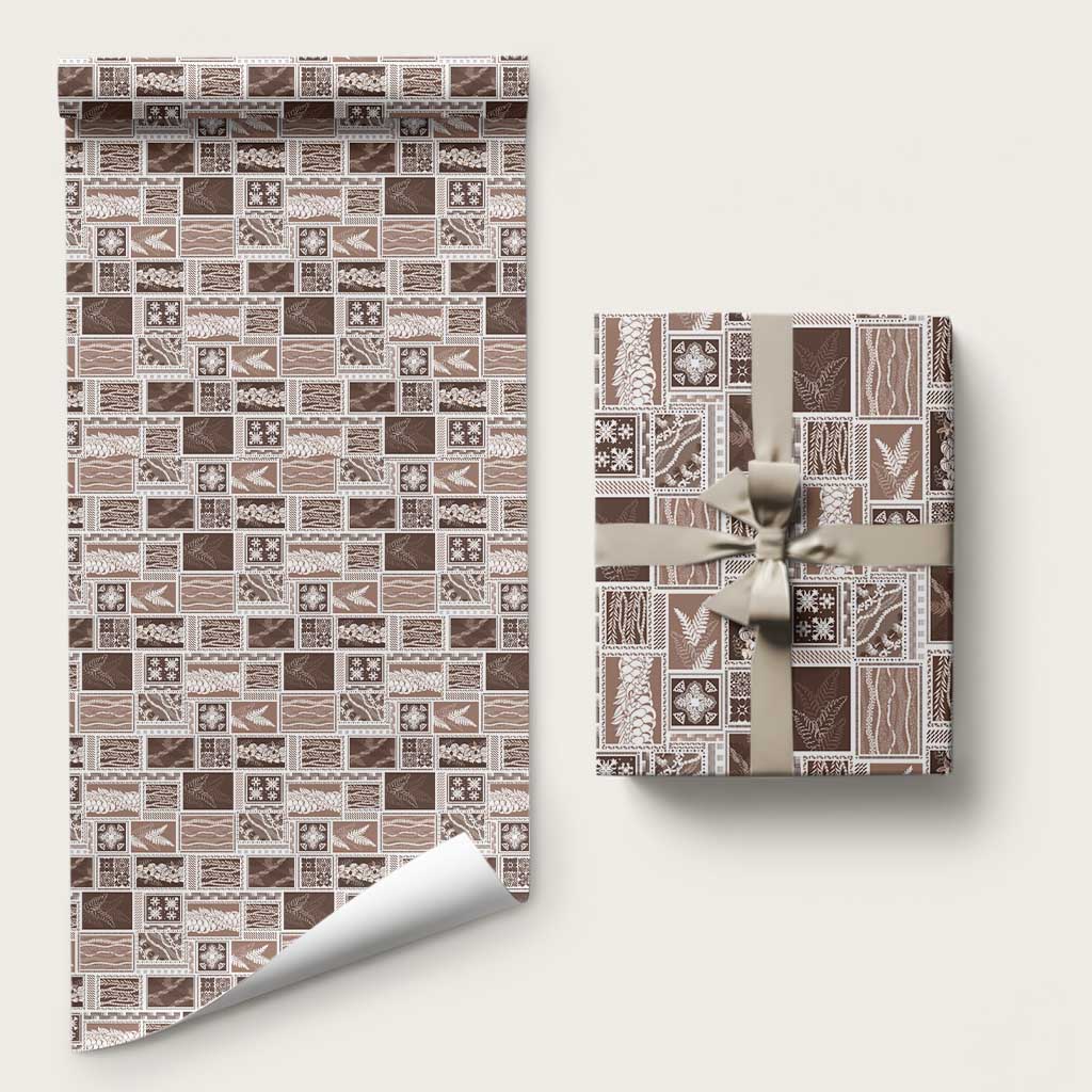 Vintage Aloha Block Quilt Wrapping Paper Beige Inspired Lei Motifs - Polynesian Pride