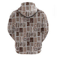 Vintage Aloha Block Quilt Zip Hoodie Beige Inspired Lei Motifs - Polynesian Pride