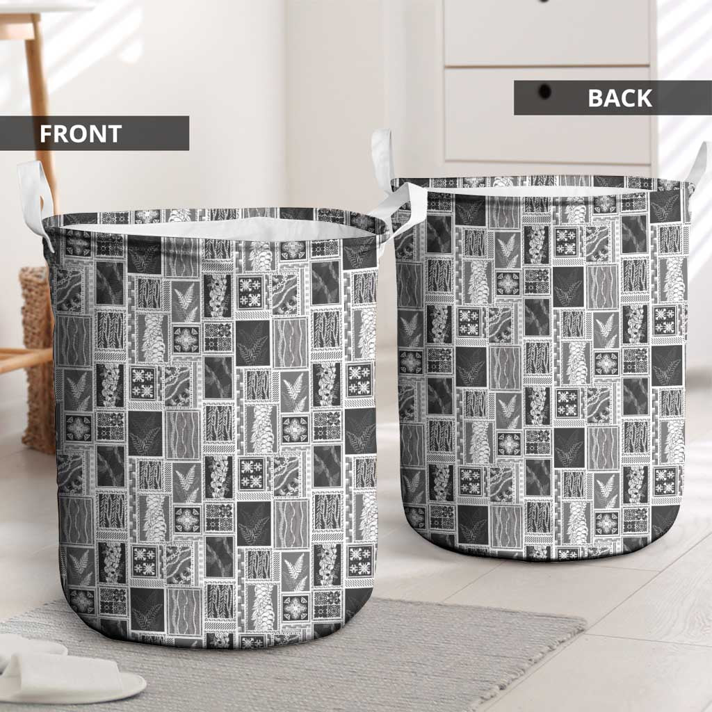 Vintage Aloha Block Quilt Laundry Basket Black Inspired Lei Motifs - Polynesian Pride