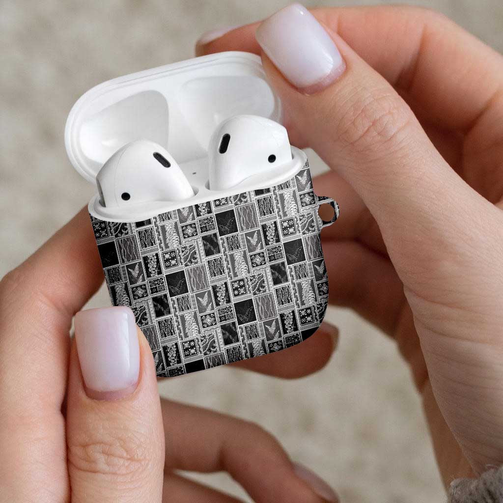 Vintage Aloha Block Quilt AirPods Case Black Inspired Lei Motifs LT9 - Polynesian Pride
