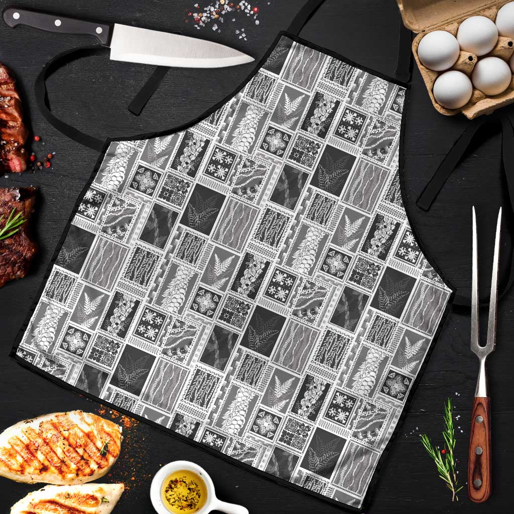 Vintage Aloha Block Quilt Apron Black Inspired Lei Motifs - Polynesian Pride