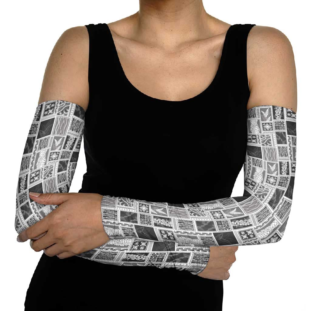 Vintage Aloha Block Quilt Arm Sleeves Black Inspired Lei Motifs - Polynesian Pride