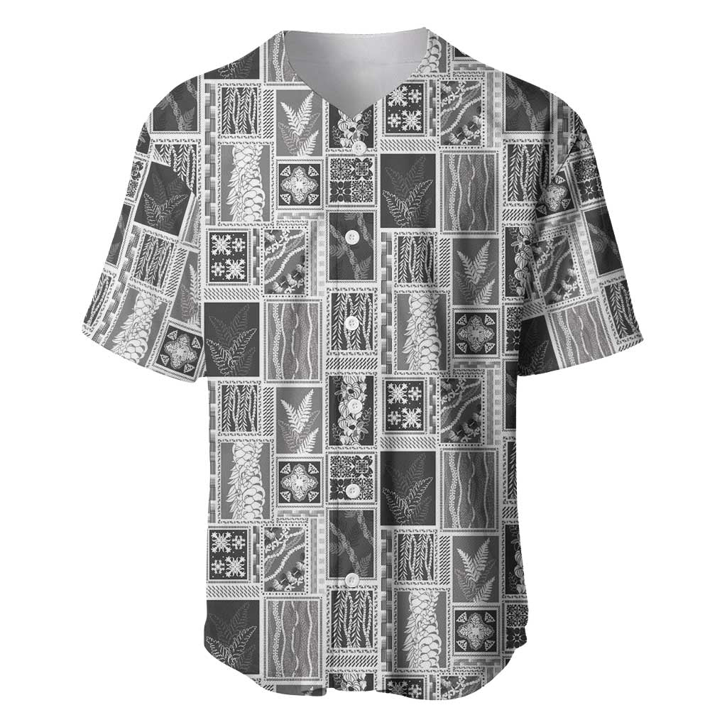Vintage Aloha Block Quilt Baseball Jersey Black Inspired Lei Motifs - Polynesian Pride