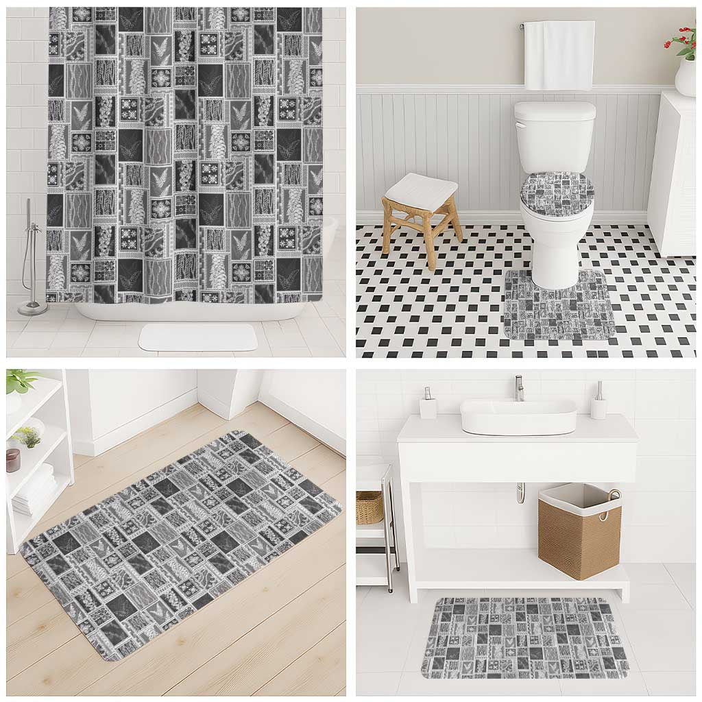 Vintage Aloha Block Quilt Bathroom Set Black Inspired Lei Motifs - Polynesian Pride
