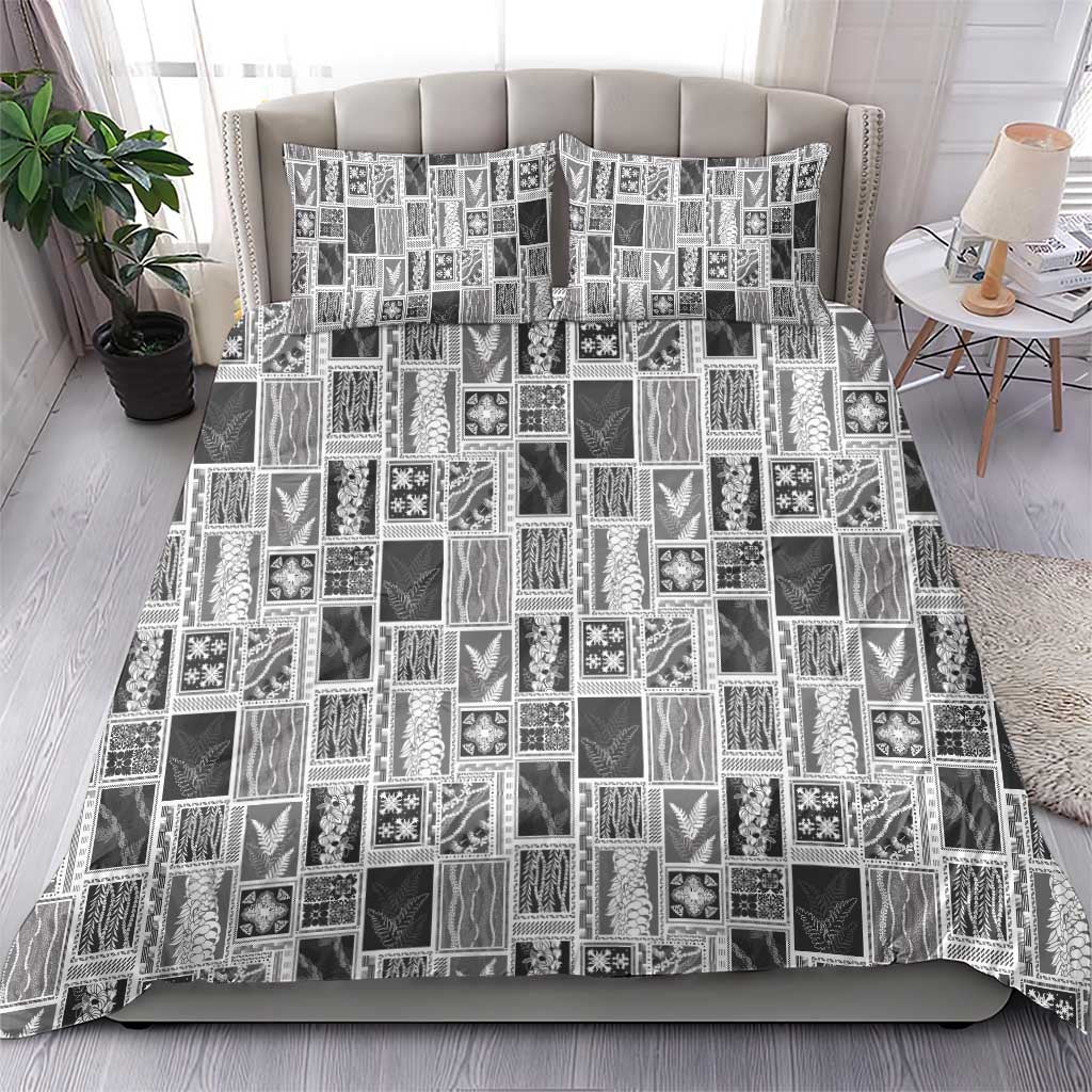 Vintage Aloha Block Quilt Bedding Set Black Inspired Lei Motifs - Polynesian Pride