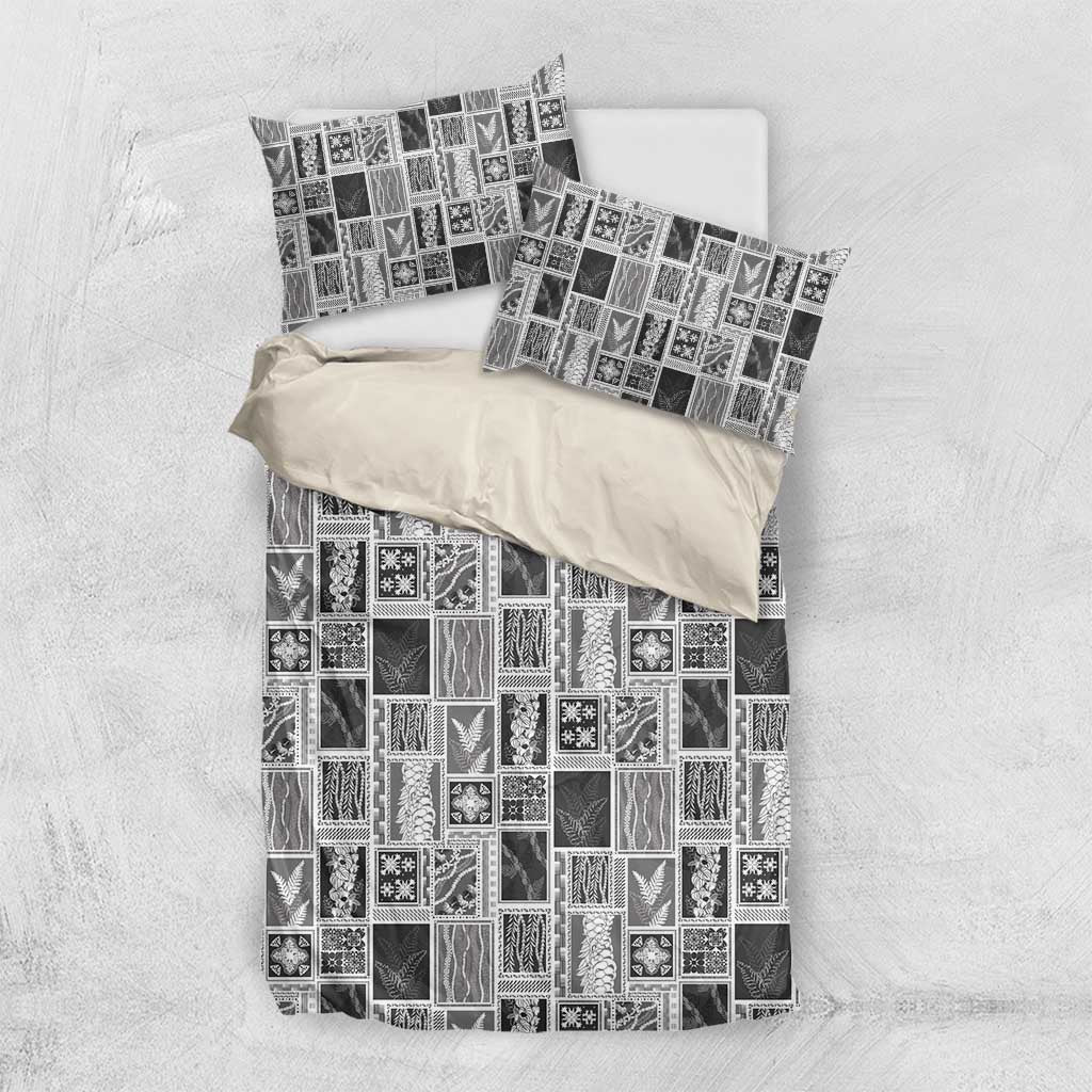 Vintage Aloha Block Quilt Bedding Set Black Inspired Lei Motifs - Polynesian Pride