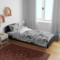 Vintage Aloha Block Quilt Bedding Set Black Inspired Lei Motifs - Polynesian Pride