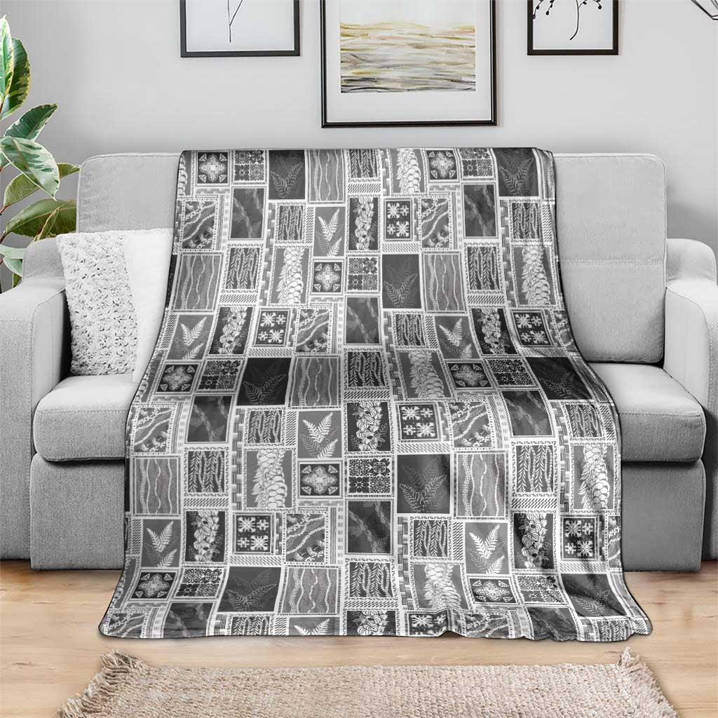 Vintage Aloha Block Quilt Blanket Black Inspired Lei Motifs - Polynesian Pride
