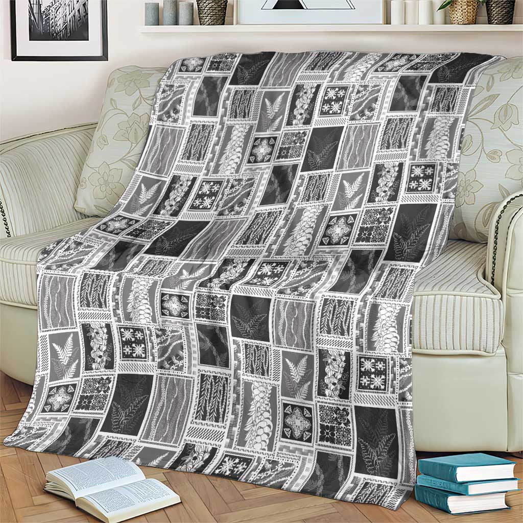 Vintage Aloha Block Quilt Blanket Black Inspired Lei Motifs - Polynesian Pride