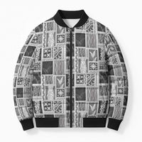 Vintage Aloha Block Quilt Bomber Puffer Jacket Black Inspired Lei Motifs - Polynesian Pride