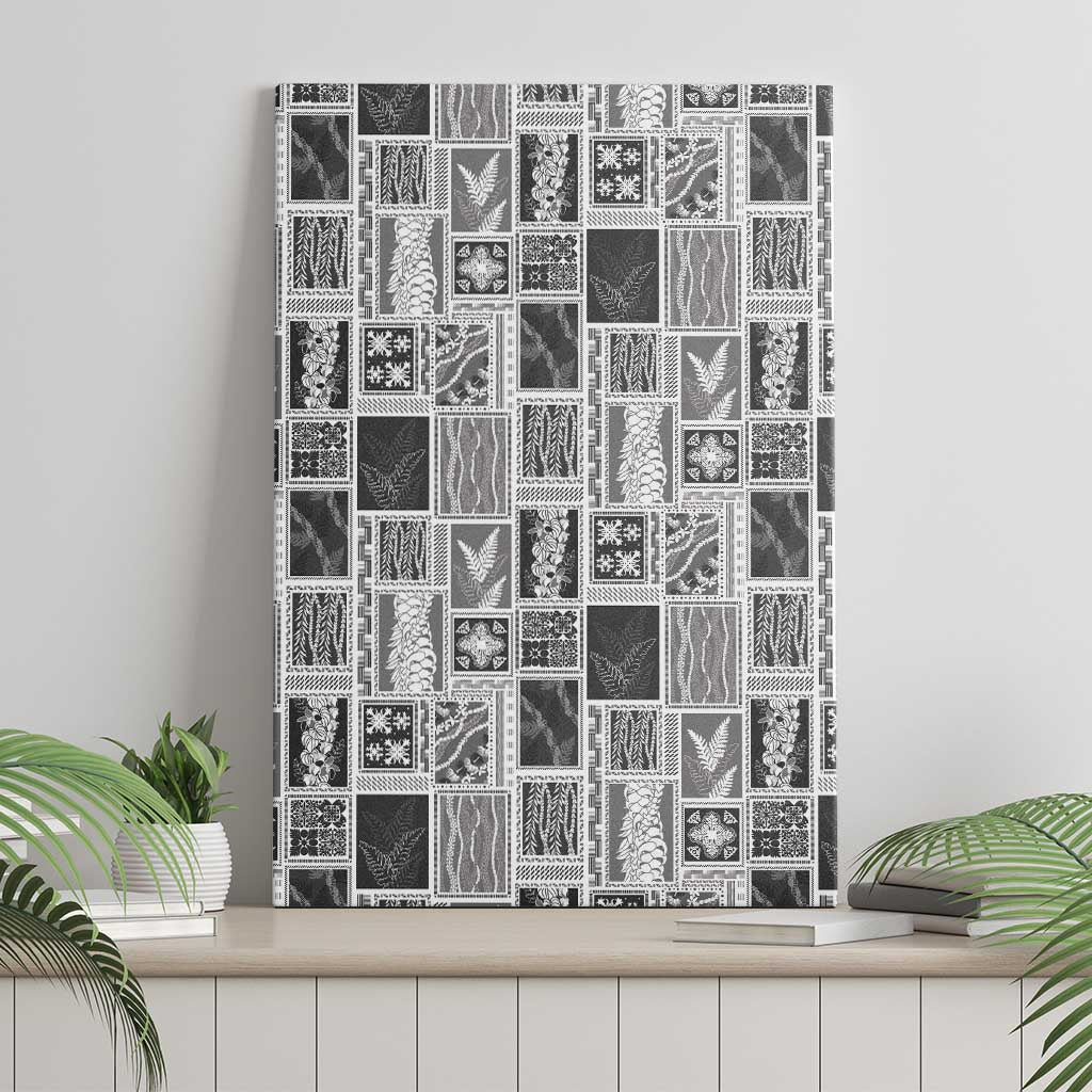 Vintage Aloha Block Quilt Canvas Wall Art Black Inspired Lei Motifs - Polynesian Pride