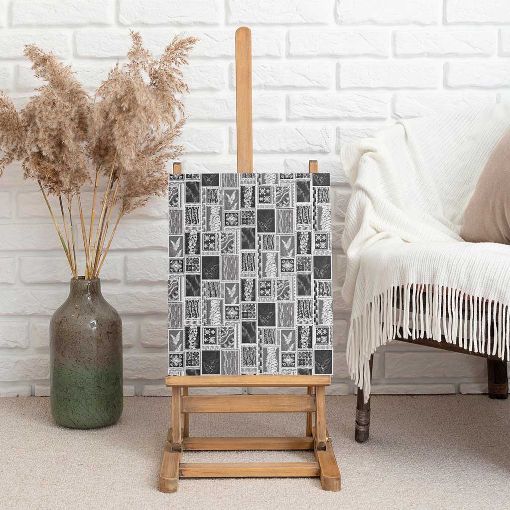 Vintage Aloha Block Quilt Canvas Wall Art Black Inspired Lei Motifs - Polynesian Pride