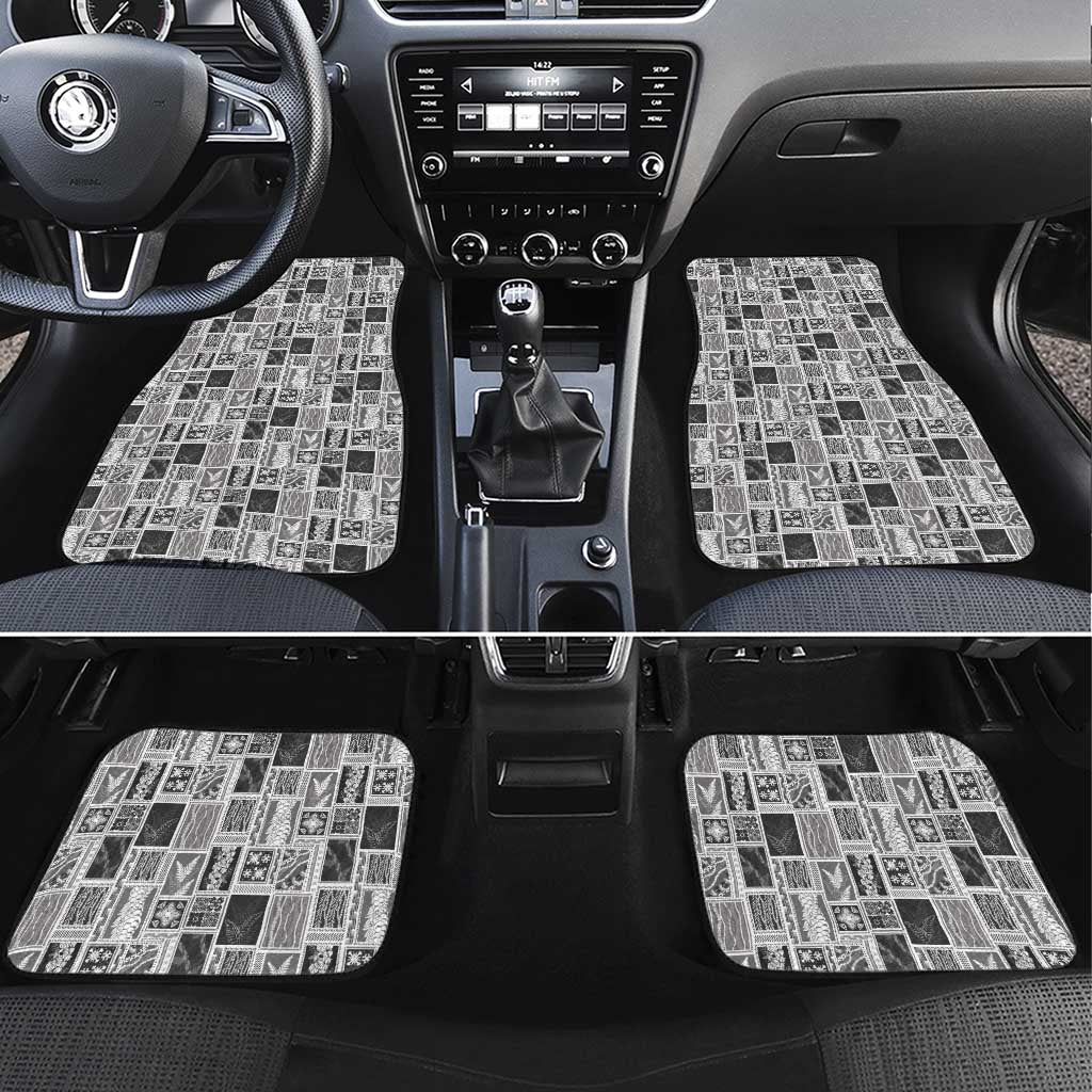 Vintage Aloha Block Quilt Car Mats Black Inspired Lei Motifs LT9 Set 4pcs Black - Polynesian Pride