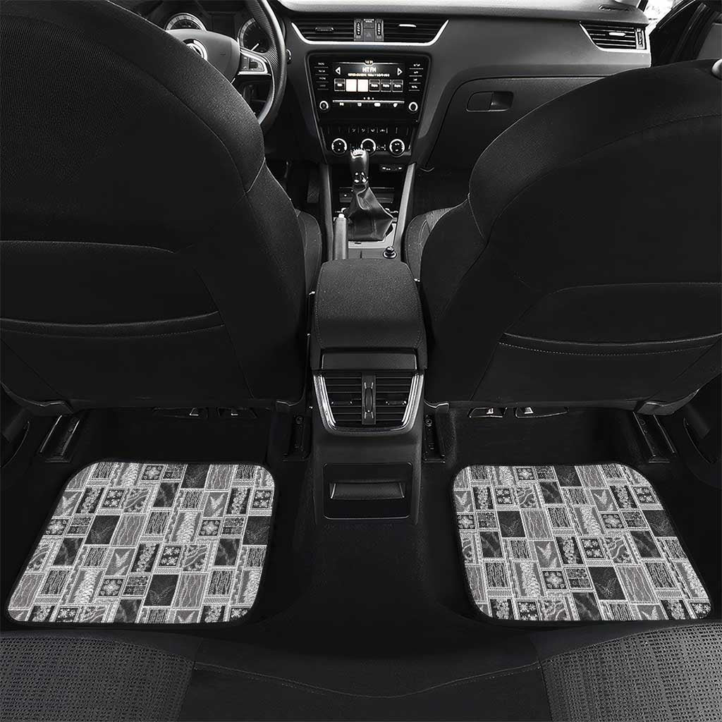 Vintage Aloha Block Quilt Car Mats Black Inspired Lei Motifs LT9 Set 2pcs - Back Black - Polynesian Pride