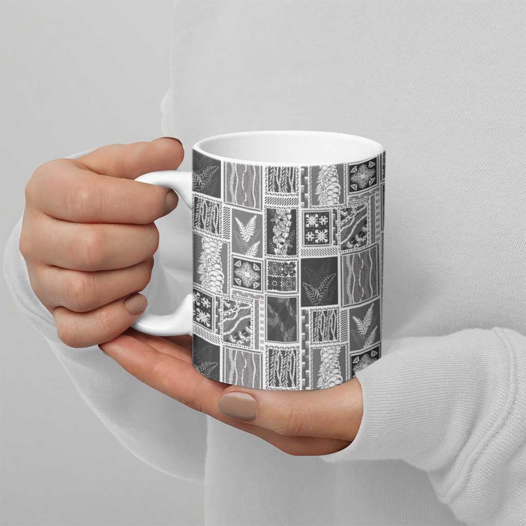 Vintage Aloha Block Quilt Ceramic Mug Black Inspired Lei Motifs - Polynesian Pride