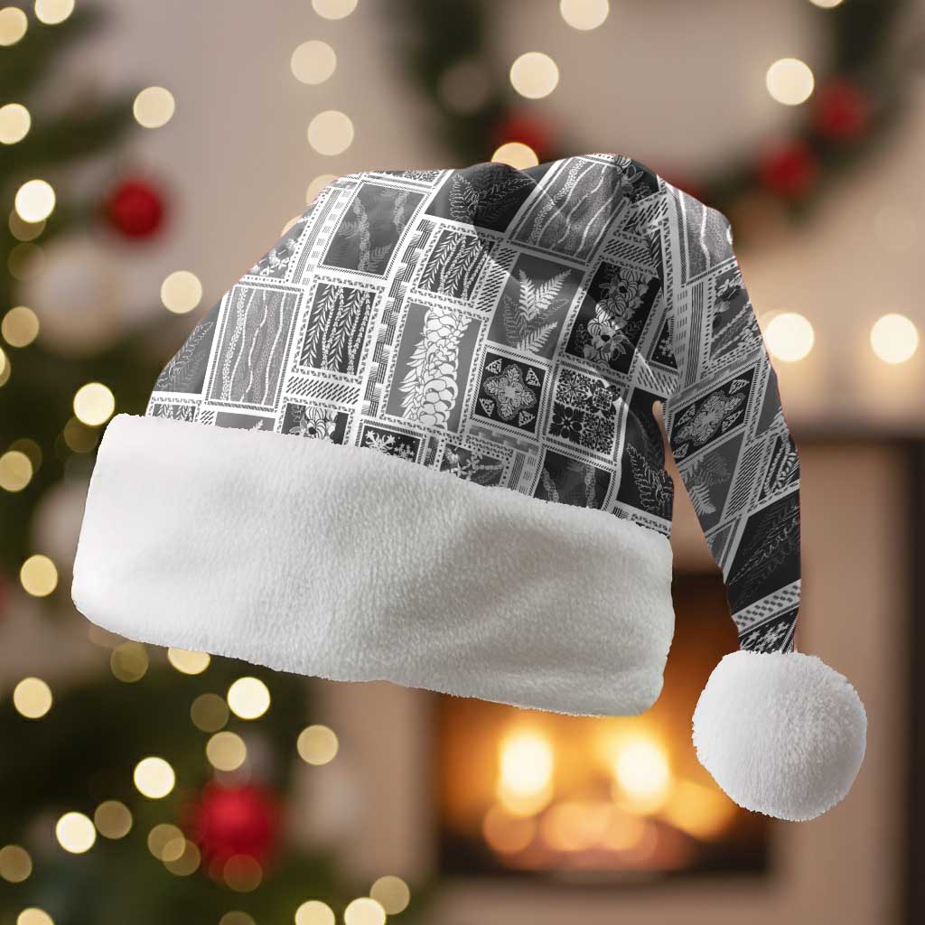 Vintage Aloha Block Quilt Christmas Santa Hat Black Inspired Lei Motifs LT9 Without Fur Black - Polynesian Pride