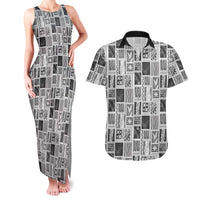 Vintage Aloha Block Quilt Couples Matching Tank Maxi Dress and Hawaiian Shirt Black Inspired Lei Motifs LT9 Black - Polynesian Pride
