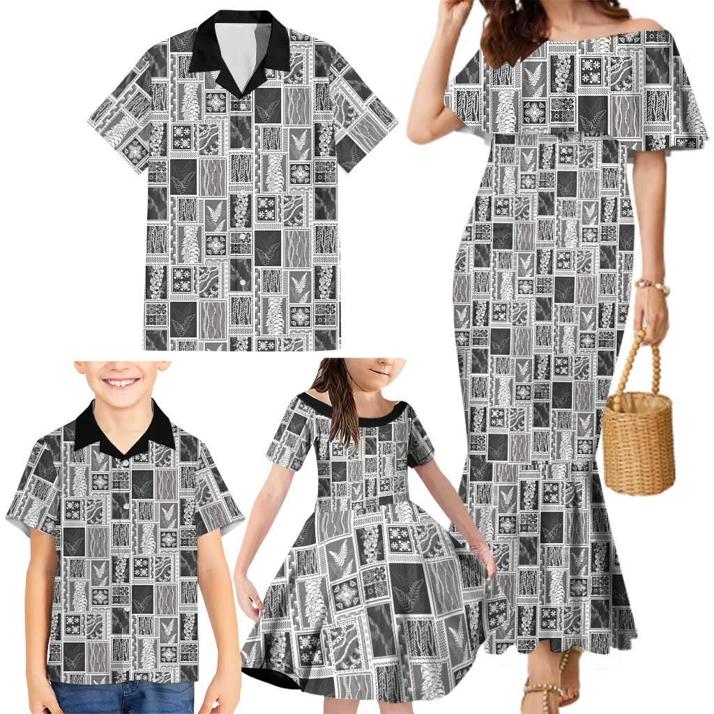 Vintage Aloha Block Quilt Family Matching Mermaid Dress and Hawaiian Shirt Black Inspired Lei Motifs LT9 - Polynesian Pride