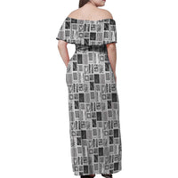 Vintage Aloha Block Quilt Family Matching Off Shoulder Maxi Dress and Hawaiian Shirt Black Inspired Lei Motifs LT9 - Polynesian Pride