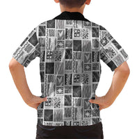 Vintage Aloha Block Quilt Family Matching Off Shoulder Short Dress and Hawaiian Shirt Black Inspired Lei Motifs LT9 - Polynesian Pride