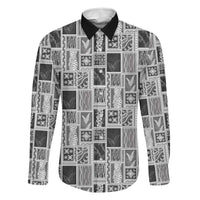 Vintage Aloha Block Quilt Family Matching Off Shoulder Short Dress and Hawaiian Shirt Black Inspired Lei Motifs LT9 Dad's Shirt - Long Sleeve Black - Polynesian Pride