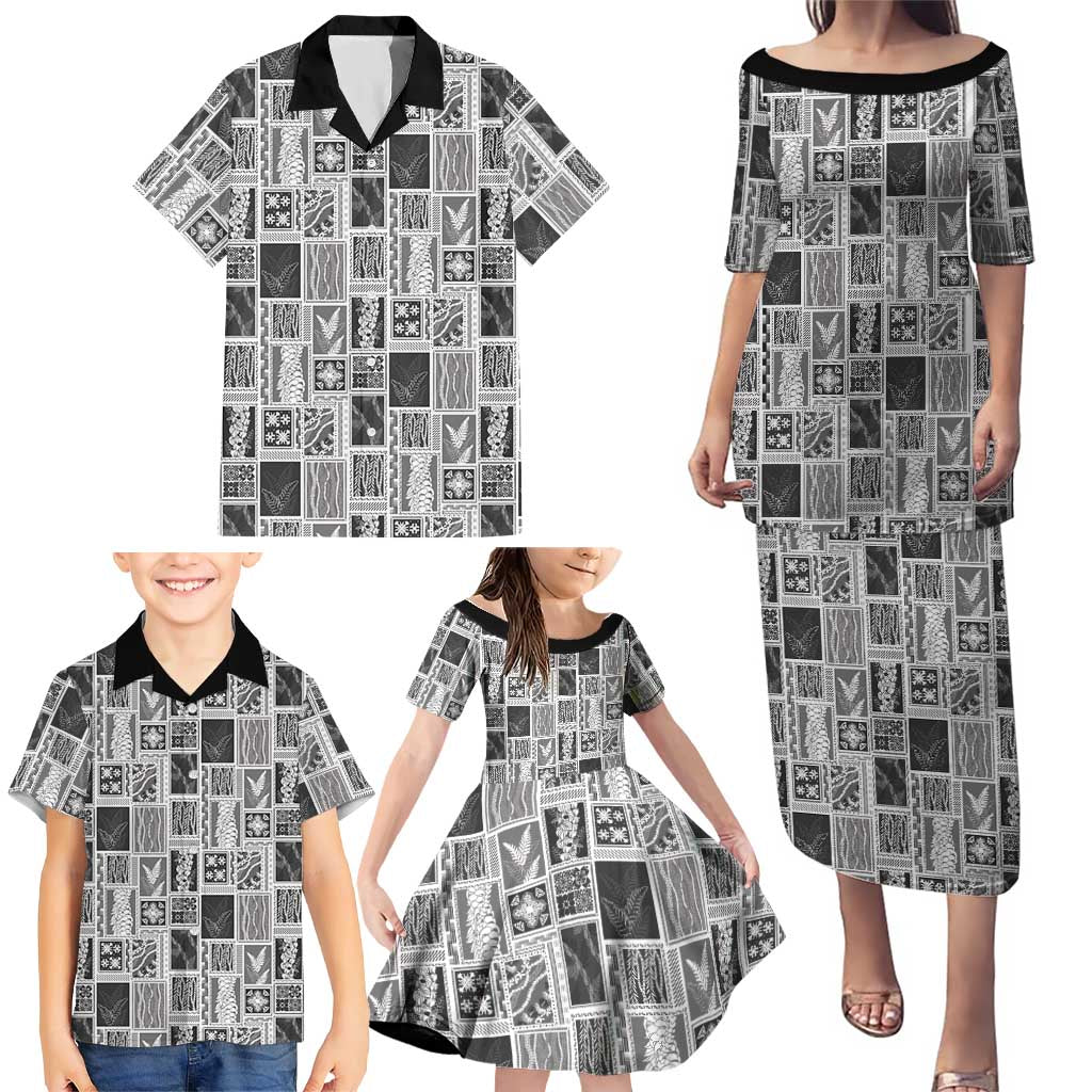 Vintage Aloha Block Quilt Family Matching Puletasi and Hawaiian Shirt Black Inspired Lei Motifs LT9 - Polynesian Pride