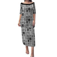 Vintage Aloha Block Quilt Family Matching Puletasi and Hawaiian Shirt Black Inspired Lei Motifs LT9 Mom's Dress Black - Polynesian Pride