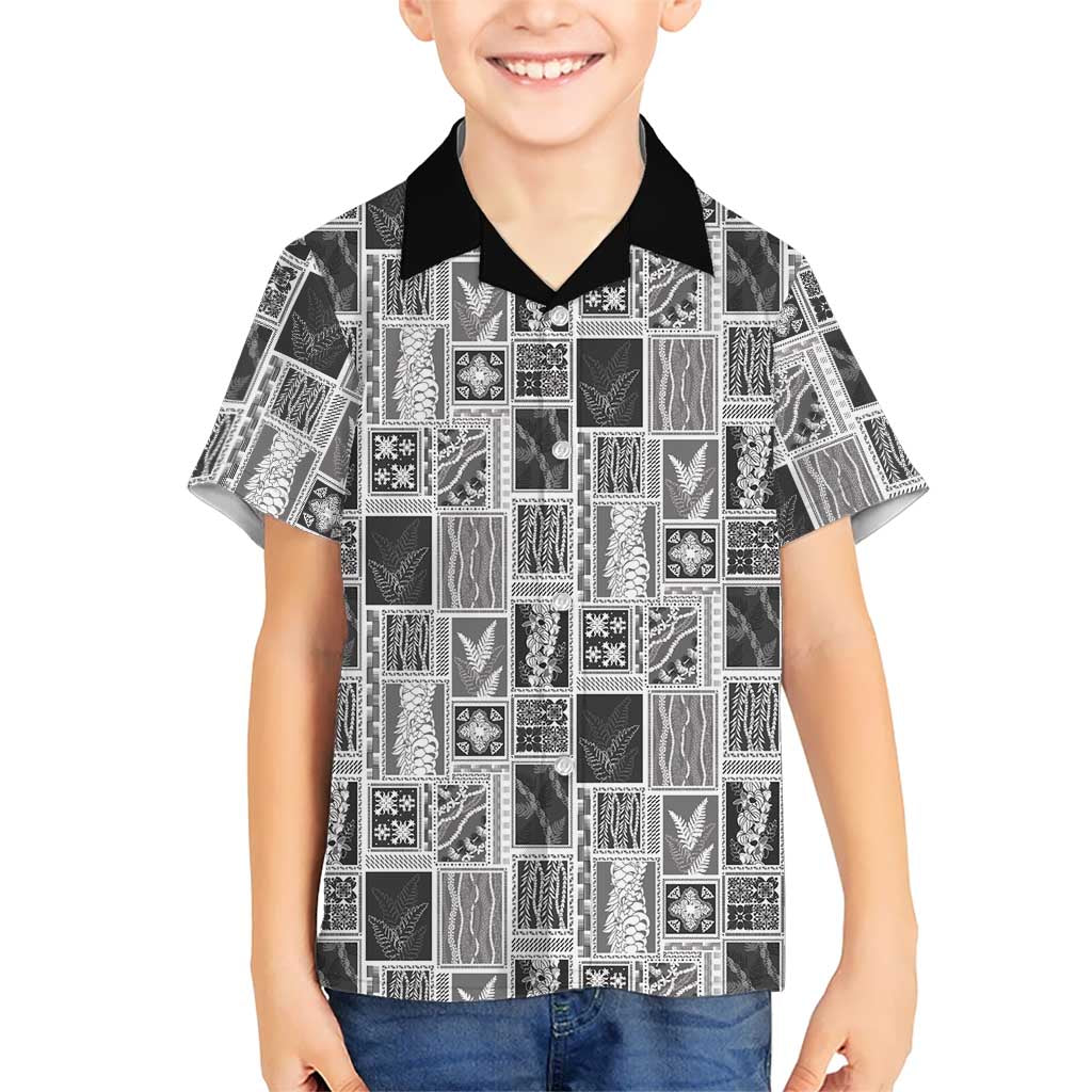 Vintage Aloha Block Quilt Family Matching Puletasi and Hawaiian Shirt Black Inspired Lei Motifs LT9 Son's Shirt Black - Polynesian Pride