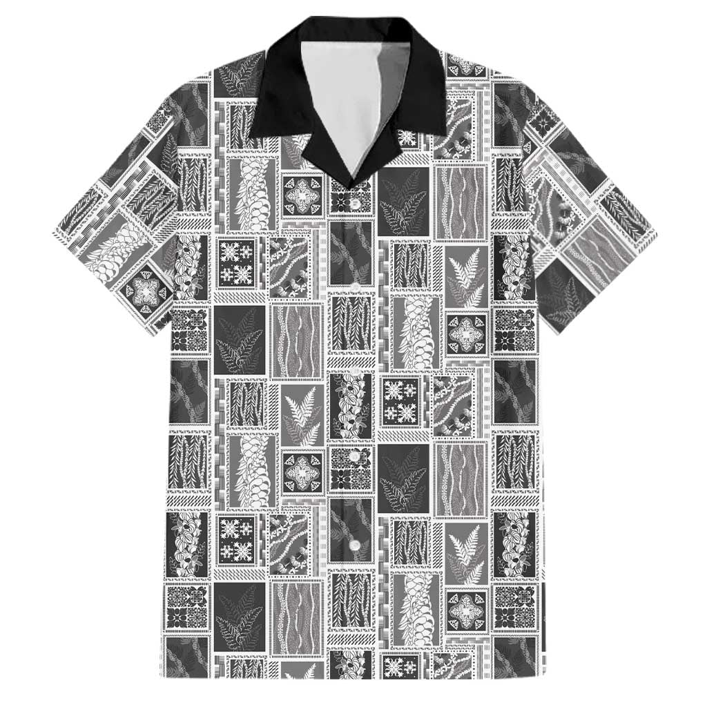 Vintage Aloha Block Quilt Family Matching Summer Maxi Dress and Hawaiian Shirt Black Inspired Lei Motifs LT9 Dad's Shirt - Short Sleeve Black - Polynesian Pride