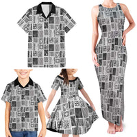 Vintage Aloha Block Quilt Family Matching Tank Maxi Dress and Hawaiian Shirt Black Inspired Lei Motifs LT9 - Polynesian Pride