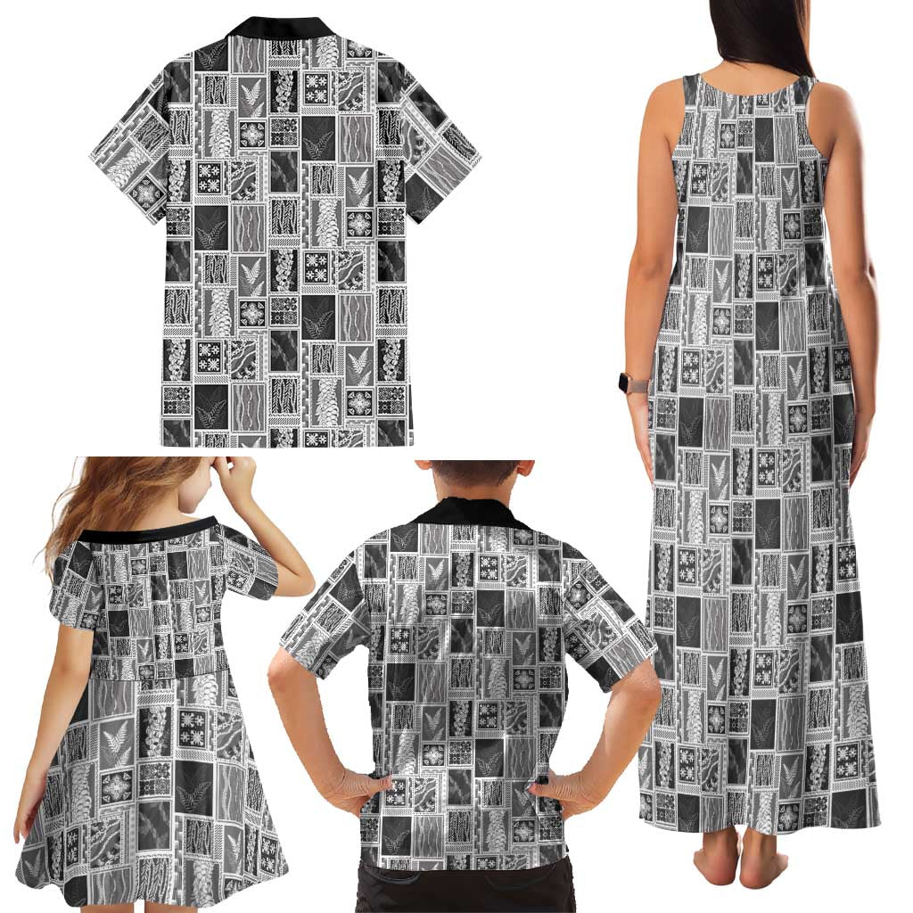 Vintage Aloha Block Quilt Family Matching Tank Maxi Dress and Hawaiian Shirt Black Inspired Lei Motifs LT9 - Polynesian Pride