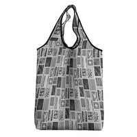 Vintage Aloha Block Quilt Grocery Bag Black Inspired Lei Motifs - Polynesian Pride