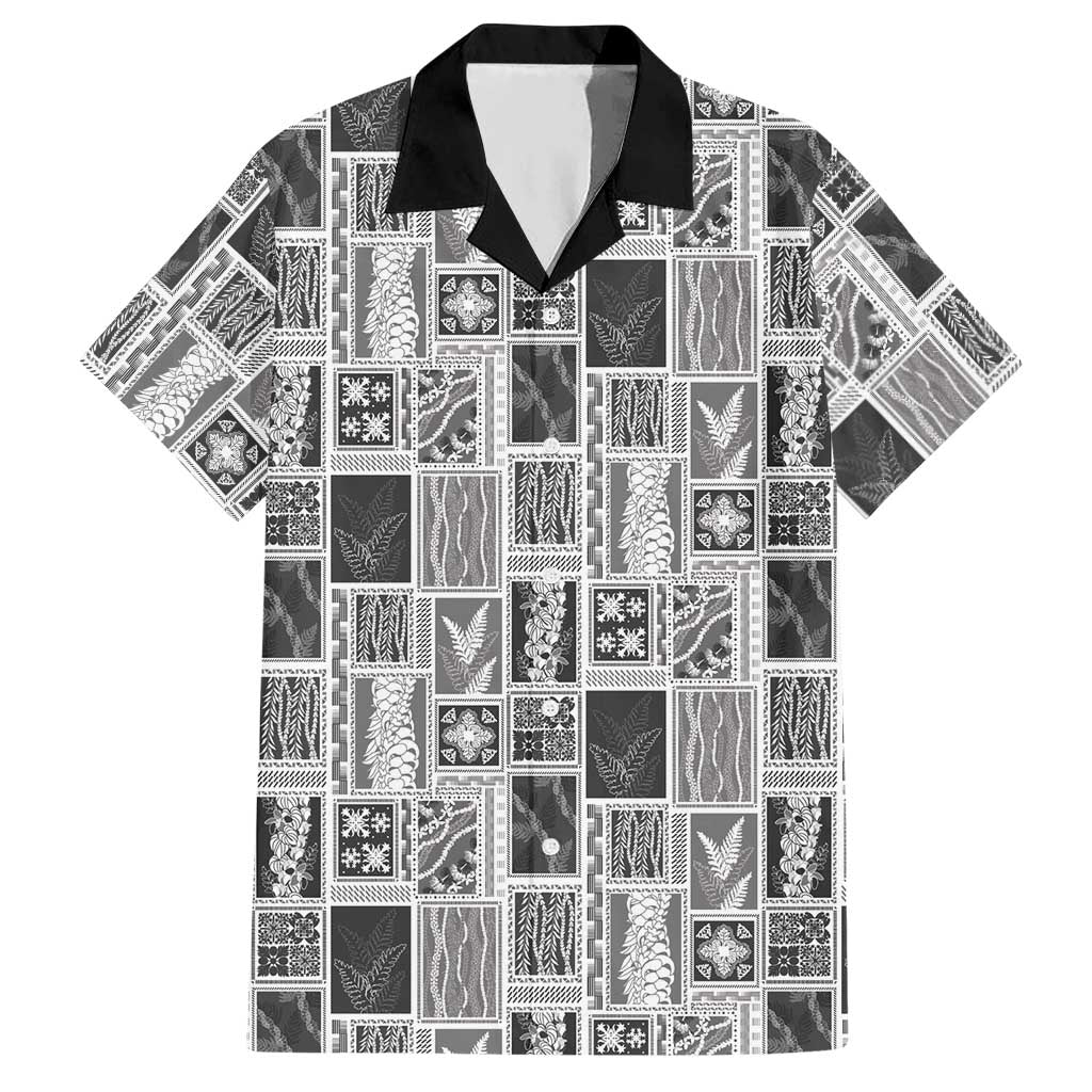 Vintage Aloha Block Quilt Hawaiian Shirt Black Inspired Lei Motifs - Polynesian Pride