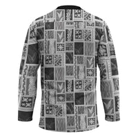 Vintage Aloha Block Quilt Hockey Jersey Black Inspired Lei Motifs - Polynesian Pride