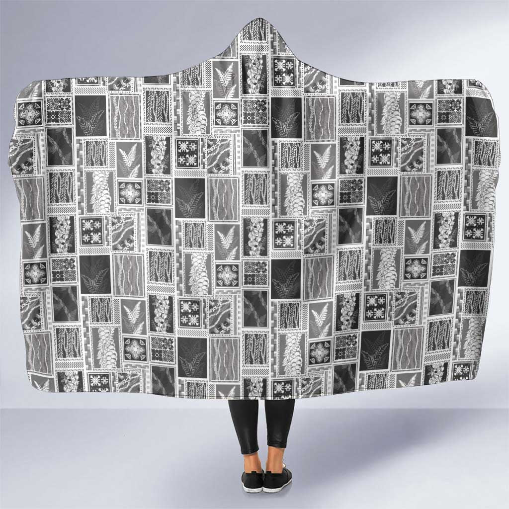 Vintage Aloha Block Quilt Hooded Blanket Black Inspired Lei Motifs - Polynesian Pride