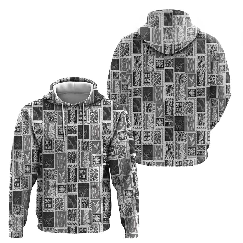 Vintage Aloha Block Quilt Hoodie Black Inspired Lei Motifs - Polynesian Pride