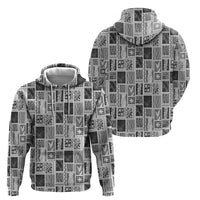 Vintage Aloha Block Quilt Hoodie Black Inspired Lei Motifs - Polynesian Pride