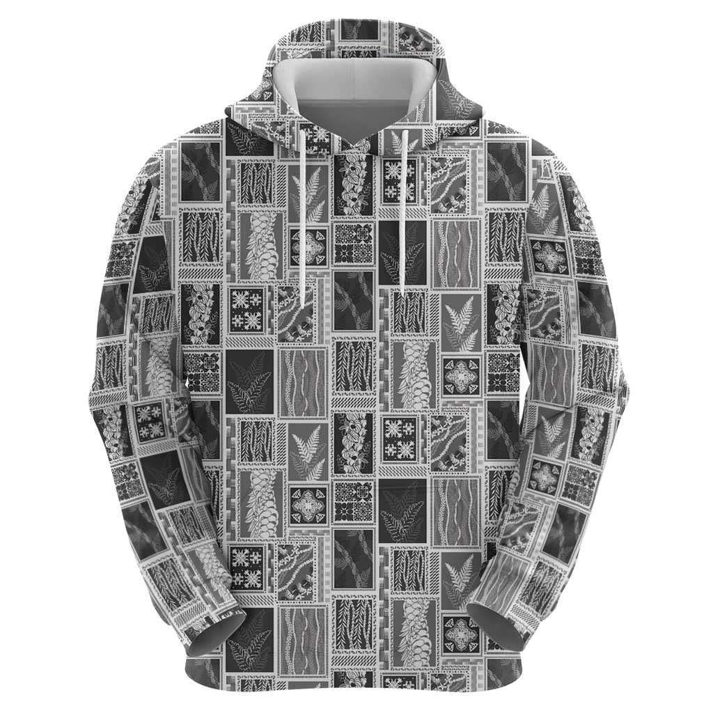 Vintage Aloha Block Quilt Hoodie Black Inspired Lei Motifs - Polynesian Pride