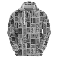 Vintage Aloha Block Quilt Hoodie Black Inspired Lei Motifs - Polynesian Pride