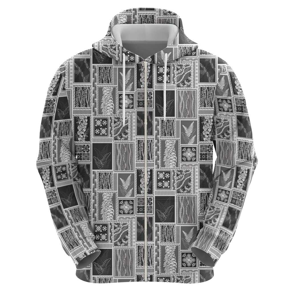 Vintage Aloha Block Quilt Hoodie Black Inspired Lei Motifs - Polynesian Pride