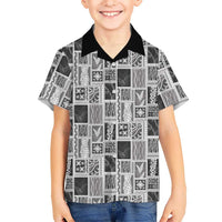 Vintage Aloha Block Quilt Kid Hawaiian Shirt Black Inspired Lei Motifs - Polynesian Pride