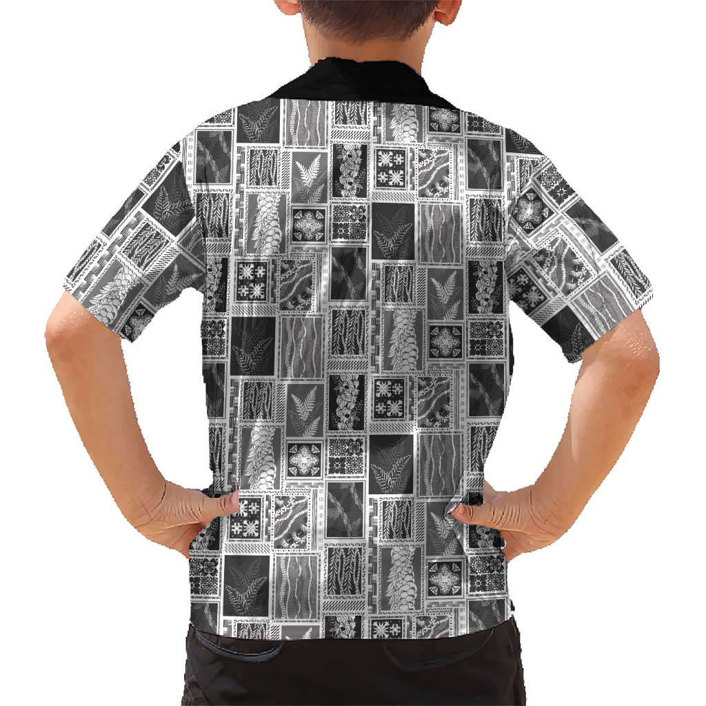 Vintage Aloha Block Quilt Kid Hawaiian Shirt Black Inspired Lei Motifs - Polynesian Pride