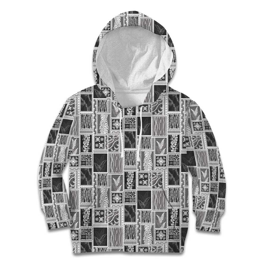 Vintage Aloha Block Quilt Kid Hoodie Black Inspired Lei Motifs - Polynesian Pride