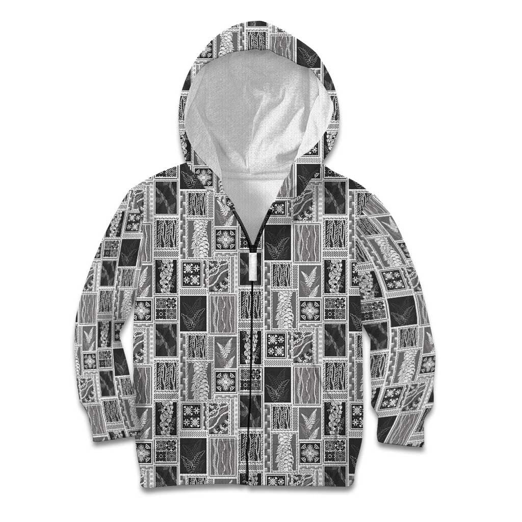 Vintage Aloha Block Quilt Kid Hoodie Black Inspired Lei Motifs - Polynesian Pride