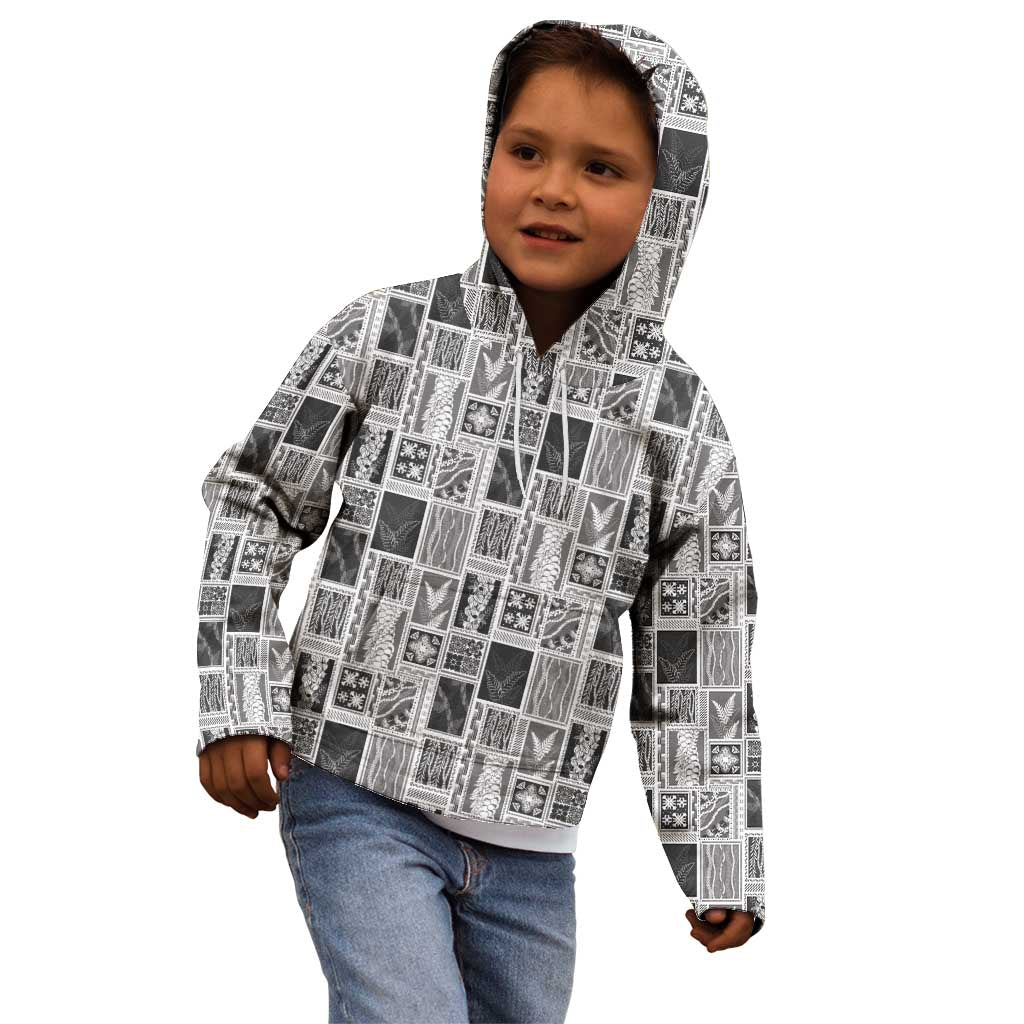 Vintage Aloha Block Quilt Kid Hoodie Black Inspired Lei Motifs - Polynesian Pride