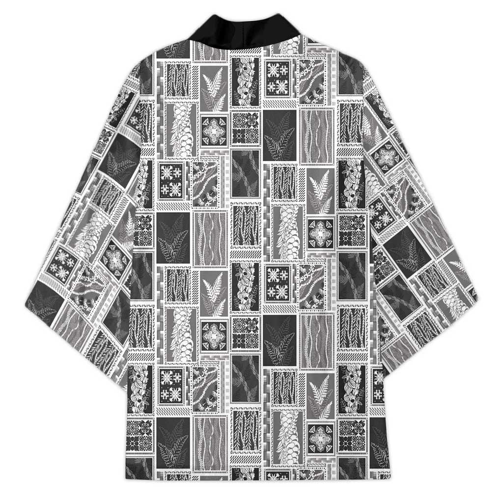 Vintage Aloha Block Quilt Kimono Black Inspired Lei Motifs - Polynesian Pride