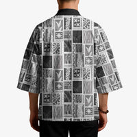 Vintage Aloha Block Quilt Kimono Black Inspired Lei Motifs - Polynesian Pride