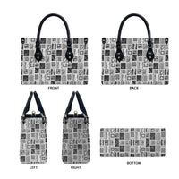 Vintage Aloha Block Quilt Leather Bag Black Inspired Lei Motifs - Polynesian Pride