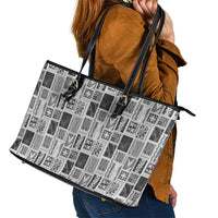 Vintage Aloha Block Quilt Leather Tote Bag Black Inspired Lei Motifs - Polynesian Pride